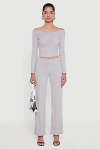 Ribbed Knit Straight Leg Pull On Pants