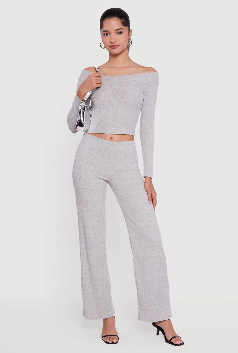 Ribbed Knit Straight Leg Pull On Pants