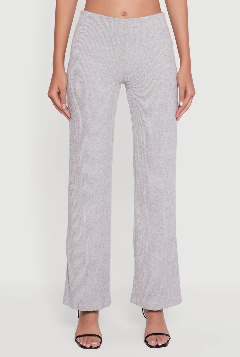 Ribbed Knit Straight Leg Pull On Pants