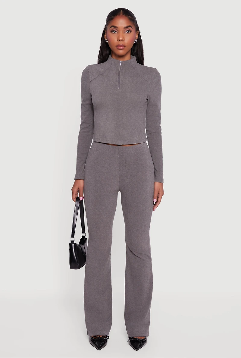 Womens Brushed Knit Straight Leg Pants, Grey, Size L