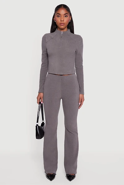 Womens Brushed Knit Straight Leg Pants, Grey, Size L