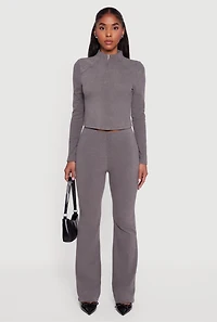 Womens Brushed Knit Straight Leg Pants, Grey, Size L