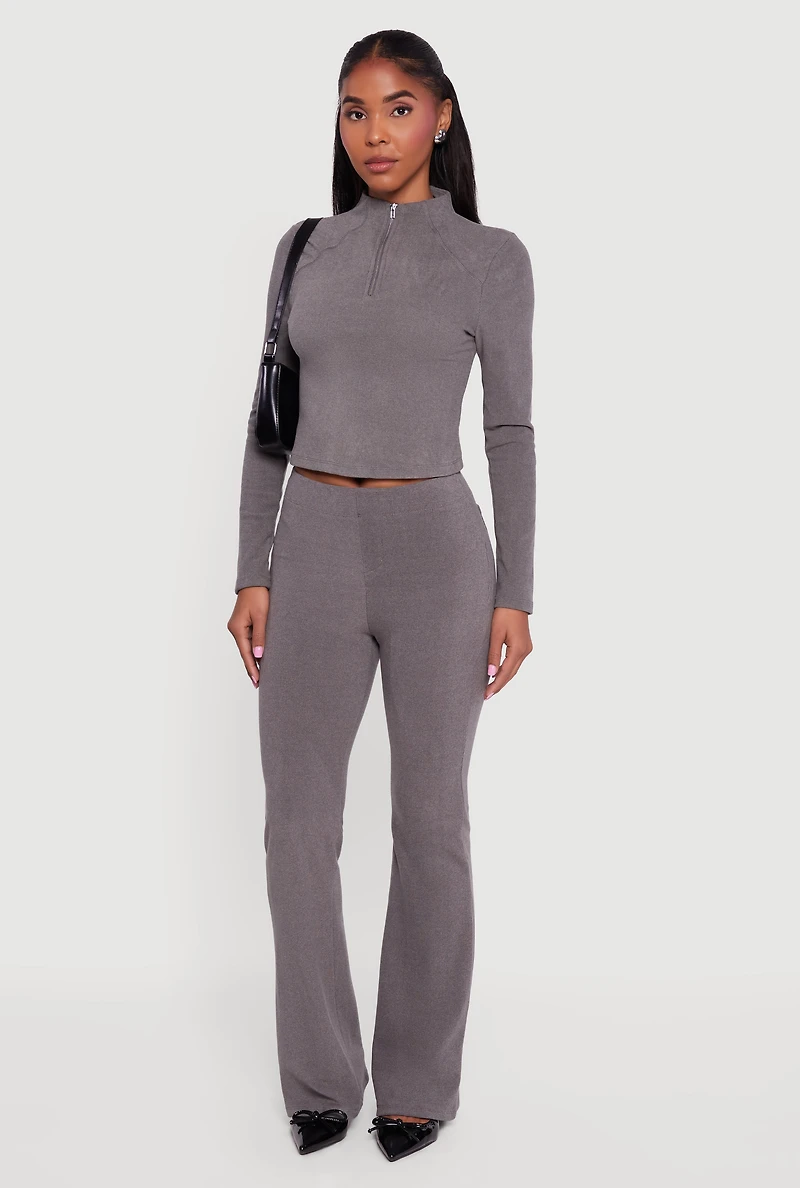 Womens Brushed Knit Straight Leg Pants, Grey, Size L