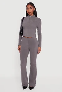 Womens Brushed Knit Straight Leg Pants, Grey, Size L