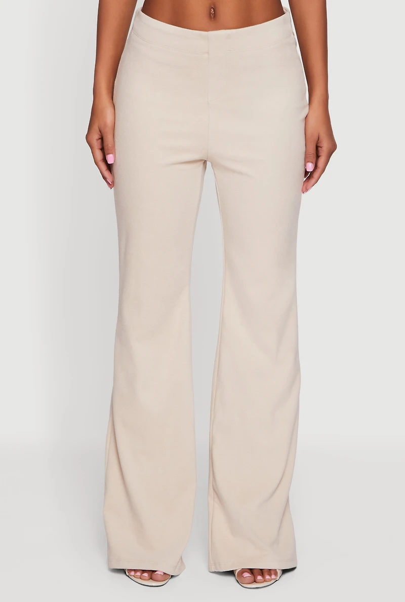 Womens Brushed Knit Straight Leg Pants, Khaki, Size S