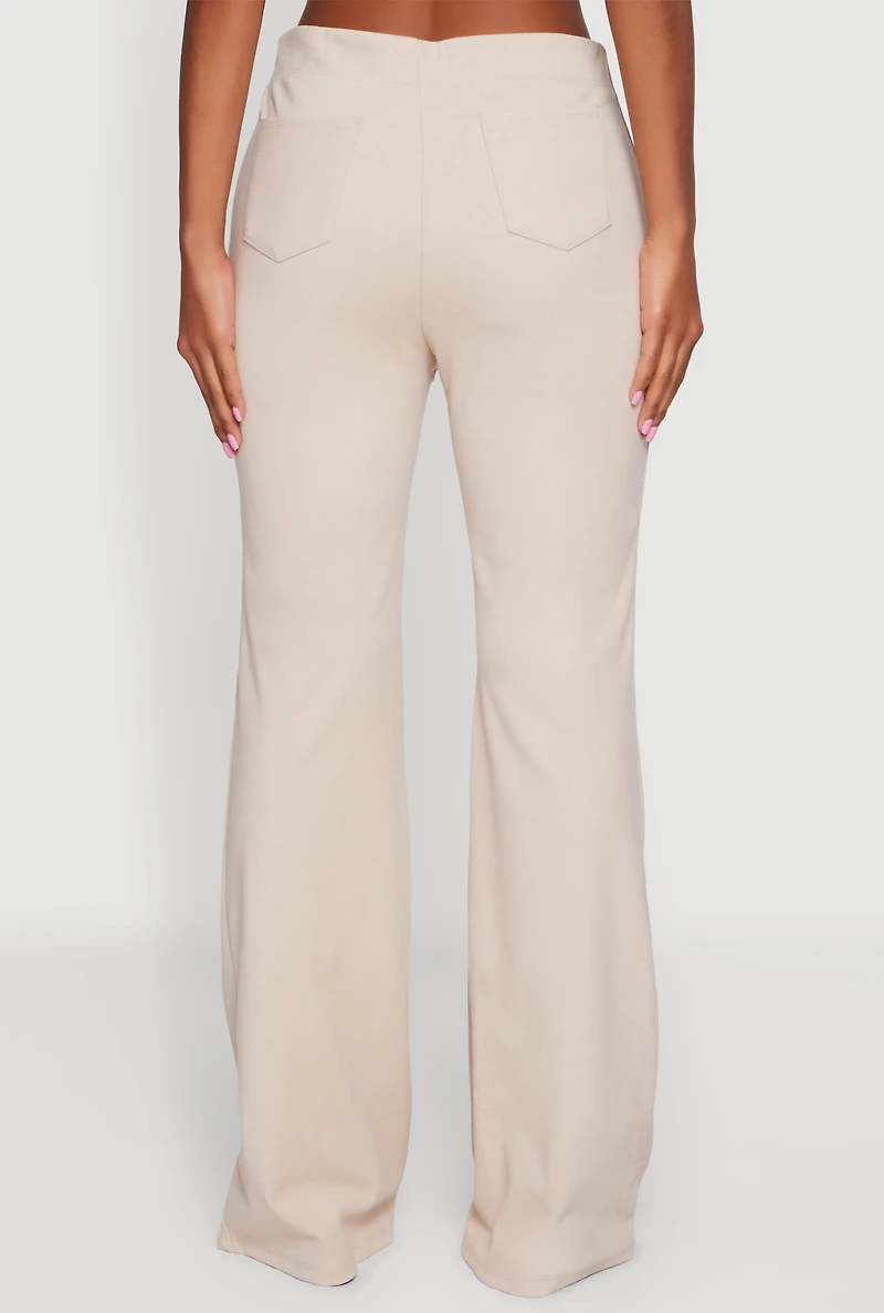 Womens Brushed Knit Straight Leg Pants, Khaki, Size S