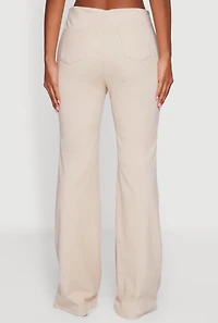 Womens Brushed Knit Straight Leg Pants, Khaki, Size S