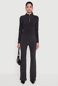 Womens Brushed Rib Knit Long Sleeve Mock Neck Top, Black, Size M