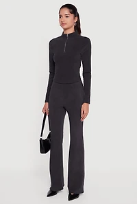 Womens Brushed Rib Knit Long Sleeve Mock Neck Top, Black, Size M