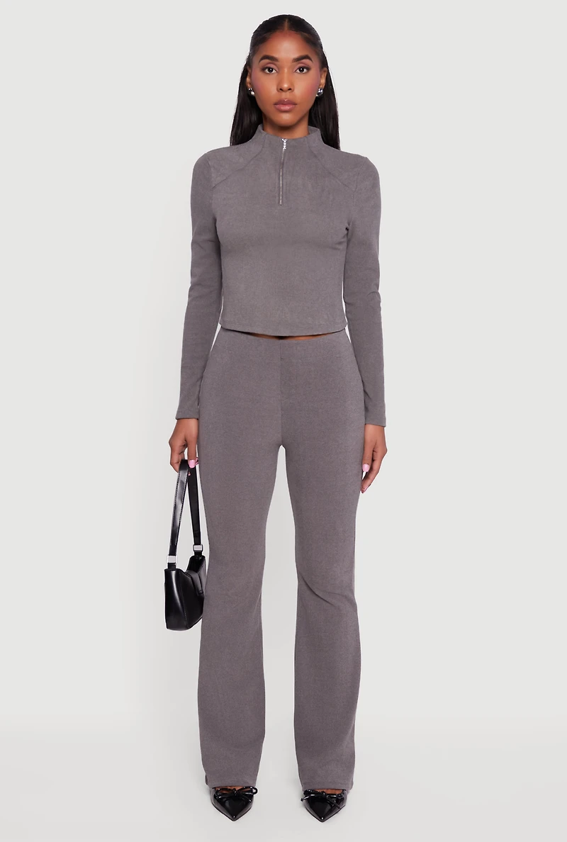 Brushed Rib Knit Long Sleeve Mock Neck Top