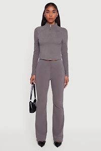 Brushed Rib Knit Long Sleeve Mock Neck Top