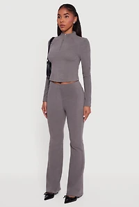 Brushed Rib Knit Long Sleeve Mock Neck Top