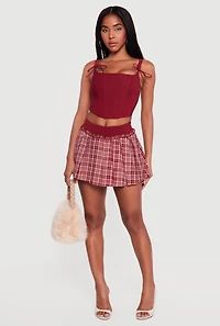High Waisted Plaid Pleated Skirt