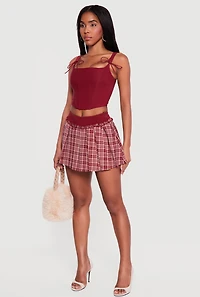 High Waisted Plaid Pleated Skirt