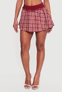 High Waisted Plaid Pleated Skirt