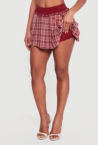 High Waisted Plaid Pleated Skirt
