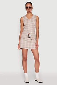 Womens Fleece Plaid Button Front V-Neck Vest,
