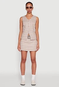 Womens Fleece Plaid Button Front V-Neck Vest,