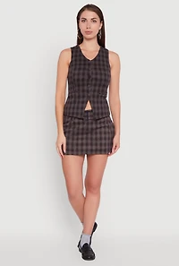 Fleece Lined Plaid Mini Skirt with Belt