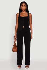 Womens Sleeveless Button Front Square Neck Waistcoat, Black, Size M