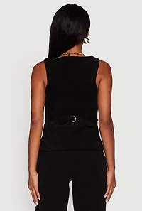 Womens Sleeveless Button Front Square Neck Waistcoat, Black, Size M