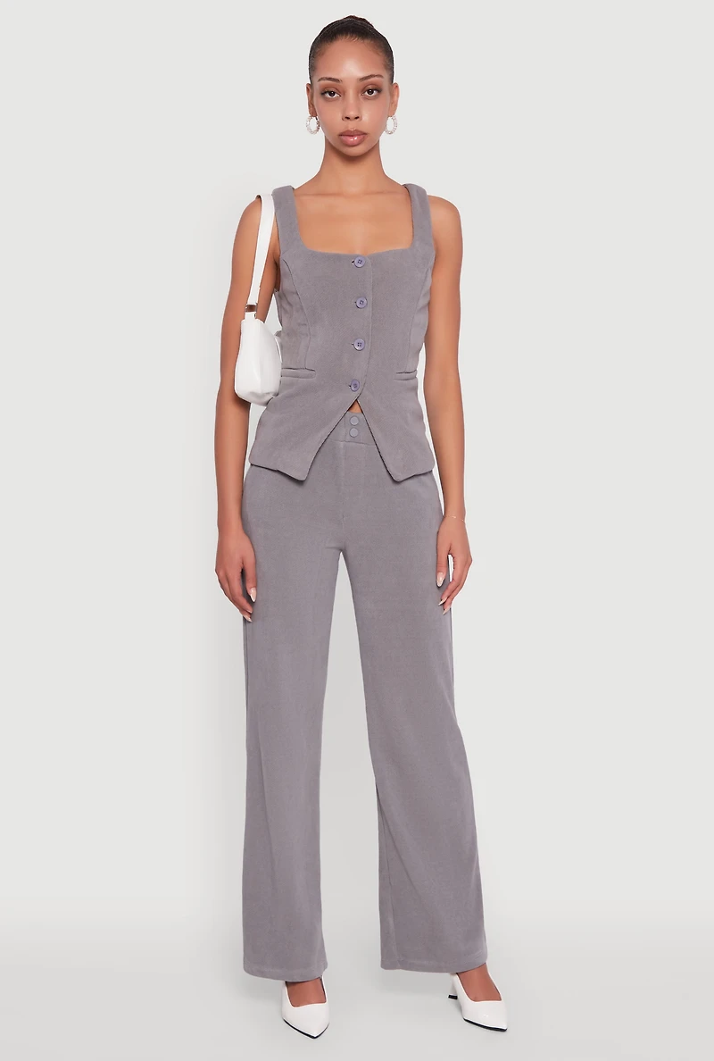 Womens Sleeveless Button Front Square Neck Waistcoat, Grey, Size M