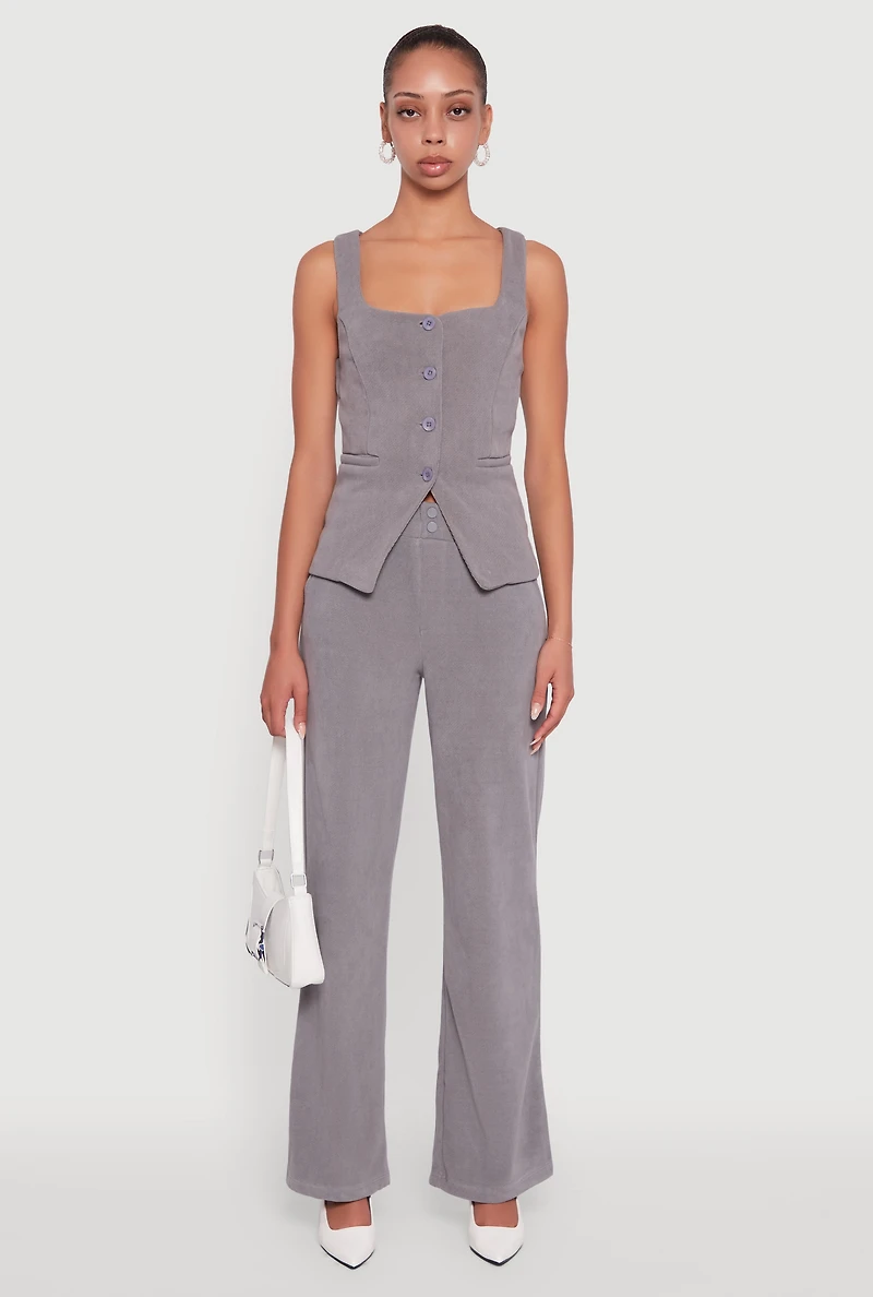 Womens Sleeveless Button Front Square Neck Waistcoat, Grey, Size M