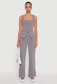 Womens Sleeveless Button Front Square Neck Waistcoat, Grey, Size M