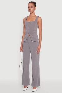 Womens Sleeveless Button Front Square Neck Waistcoat, Grey, Size M