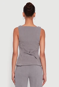 Womens Sleeveless Button Front Square Neck Waistcoat, Grey, Size M