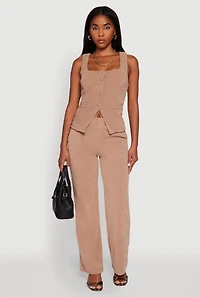 Womens Sleeveless Button Front Square Neck Waistcoat,