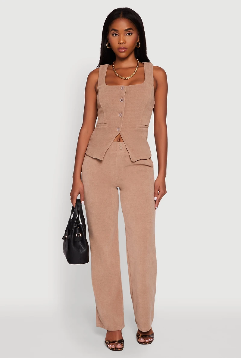 Sleeveless Button Front Square Neck Waistcoat