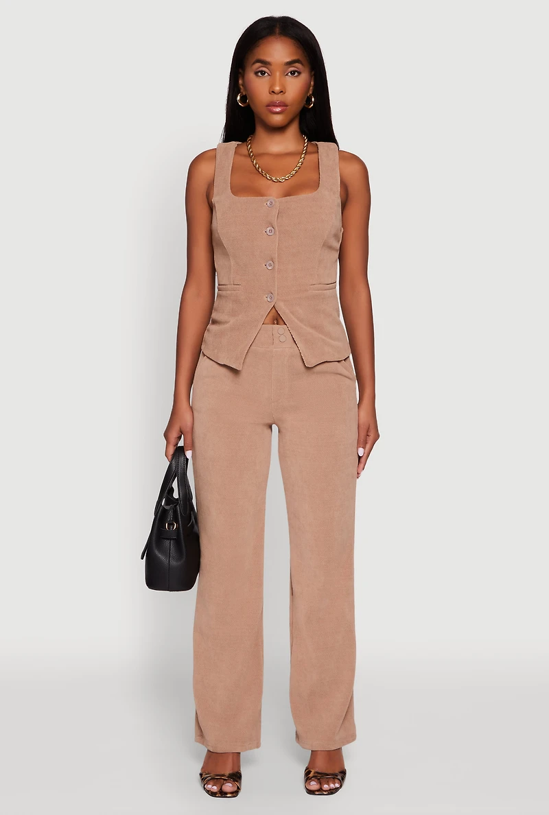 Sleeveless Button Front Square Neck Waistcoat