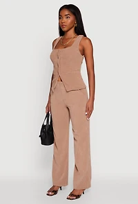 Womens Sleeveless Button Front Square Neck Waistcoat, Beige, Size L