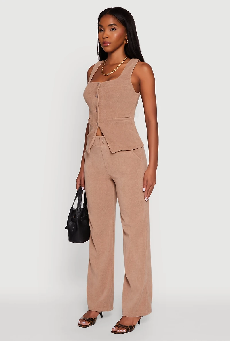 Womens Sleeveless Button Front Square Neck Waistcoat,