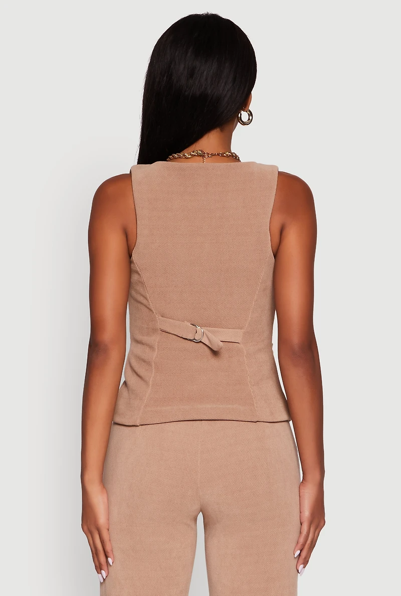 Womens Sleeveless Button Front Square Neck Waistcoat, Beige, Size L