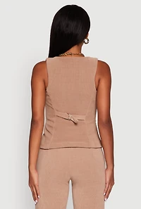 Womens Sleeveless Button Front Square Neck Waistcoat, Beige, Size L