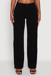 Womens High Waisted Wide Leg Pants with Faux Buttons, Black, Size S