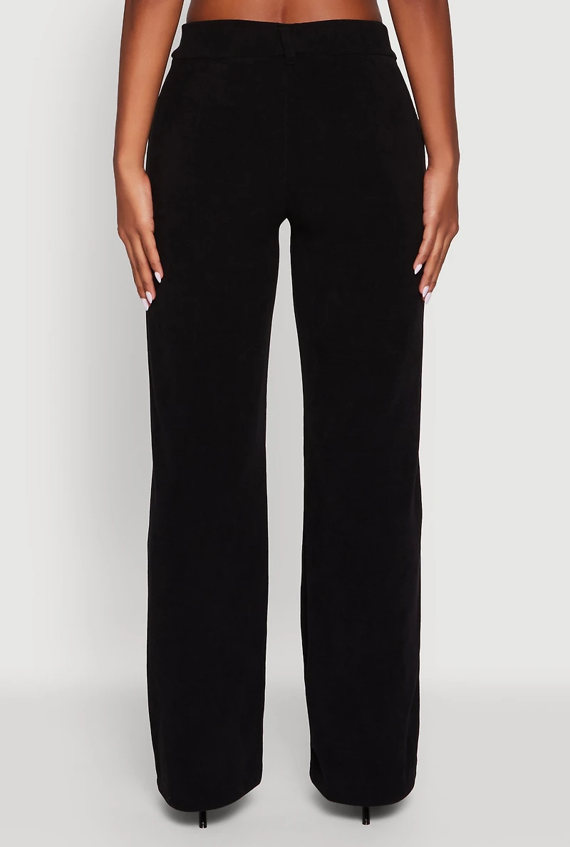 Womens High Waisted Wide Leg Pants with Faux Buttons, S