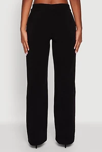 Womens High Waisted Wide Leg Pants with Faux Buttons, S