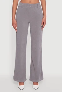 Womens High Waisted Wide Leg Pants with Faux Buttons, Grey, Size S