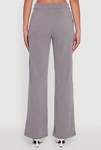 Womens High Waisted Wide Leg Pants with Faux Buttons, Grey, Size S