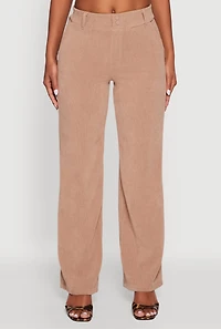 High Waisted Wide Leg Pants with Faux Buttons