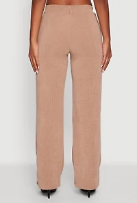 High Waisted Wide Leg Pants with Faux Buttons