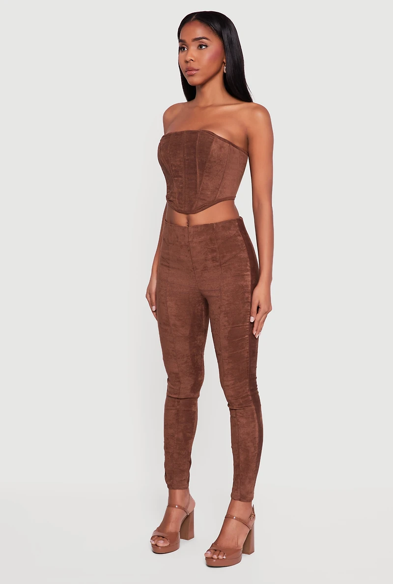 Faux Suede Cropped Corset Top and Leggings Set