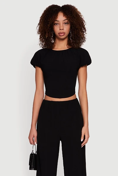 Slit Back Puff Sleeve Crop Top