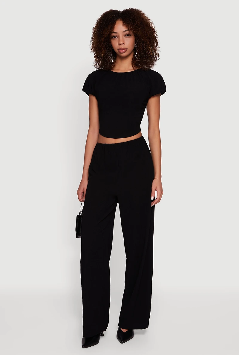 Slit Back Puff Sleeve Crop Top