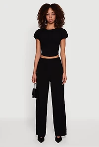 Textured Knit Wide Leg Dress Pants