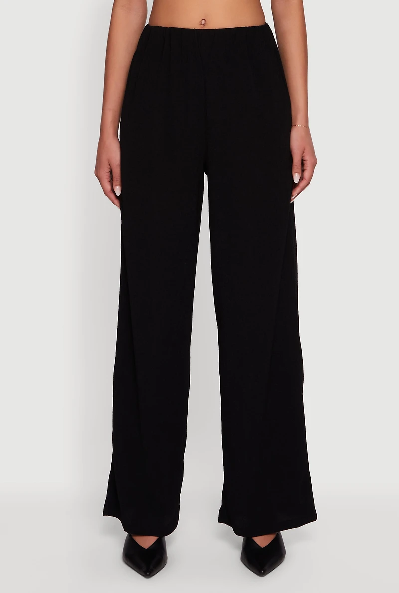 Womens Textured Knit Wide Leg Dress Pants, Black, Size L