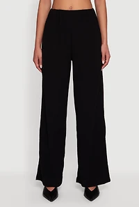 Womens Textured Knit Wide Leg Dress Pants, Black, Size L